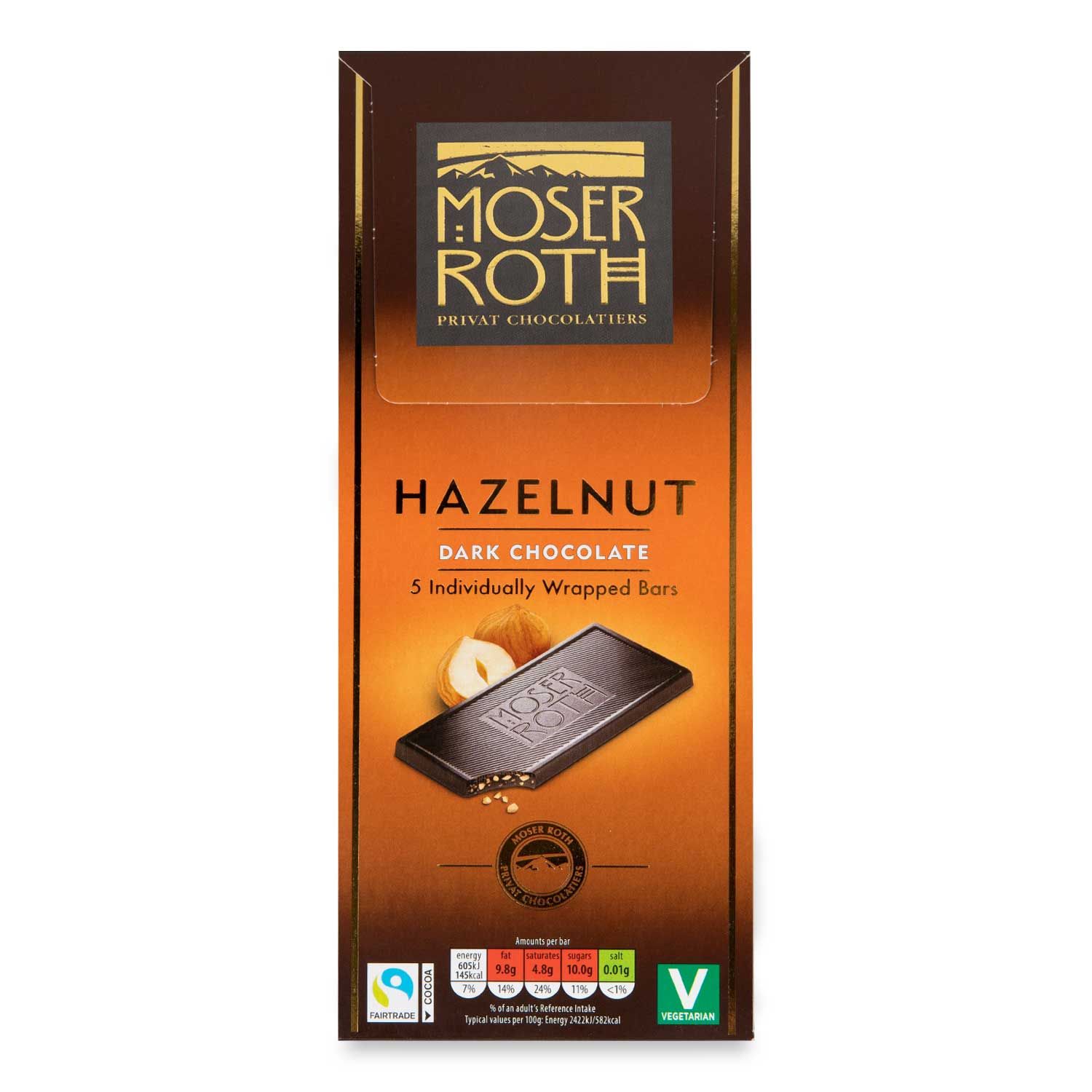 Dark Chocolate Hazelnut Bars 5x25g Moser Roth